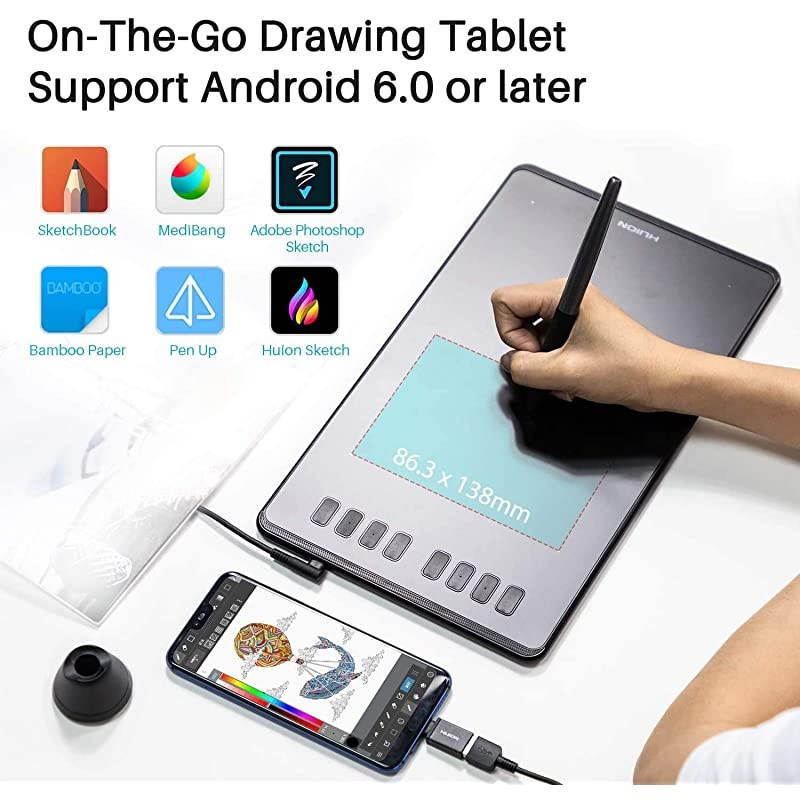 Inspiroy H950P Graphics Drawing Tablet with Tilt Response Battery-Free Stylus and 8192 Pen Pressure