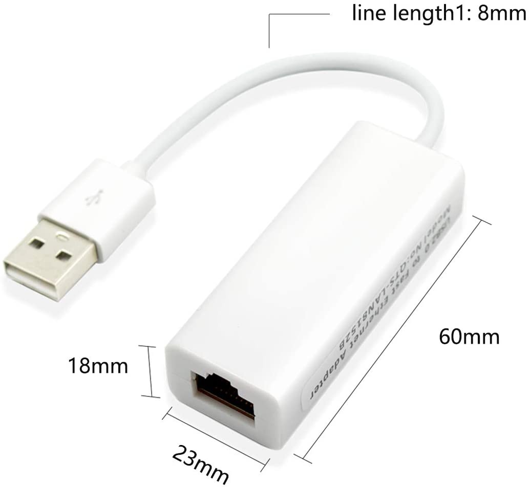 White USB 2.0 to RJ45 Ethernet Adapter - 10/100/Network Adapter -for Nintendo Switch, Wii, Wii U, MacBook, Chromebook, Windows 10, 8.1, Mac OS, Surface Pro, Linux ASIX