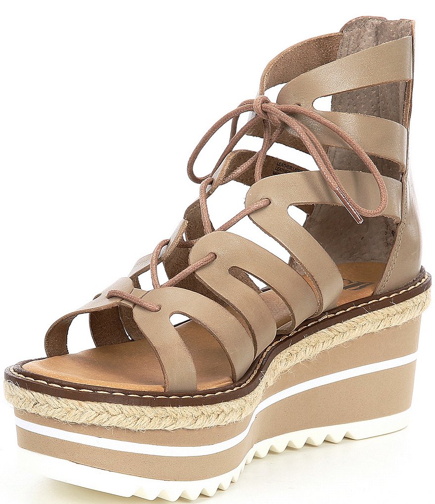 GB Whirrl-Windd Strappy Leather Lace-Up Platform Espadrille Detail Wedges