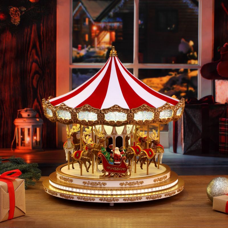 Mr. Christmas Santa and Reindeers Regal Carousel Animated Musical Christmas Decoration - 16"