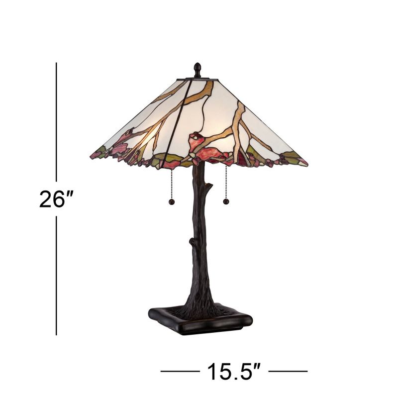 Robert Louis Tiffany Table Lamp Dark Bronze Cherry Blossom Stained Glass Shade for Living Room Family Bedroom Bedside Nightstand