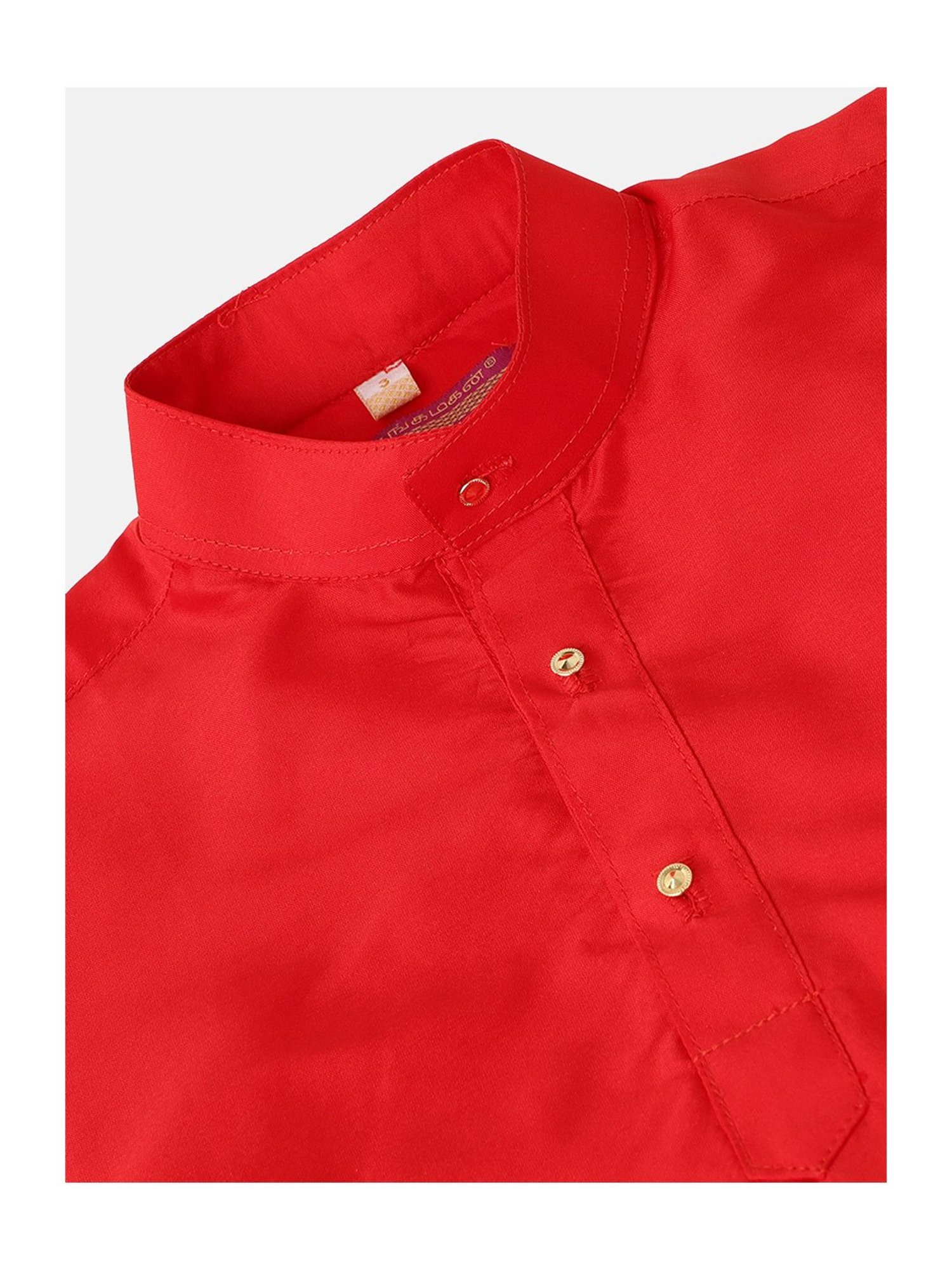 THANGAMAGAN Kids Red Solid Full Sleeves Kurta