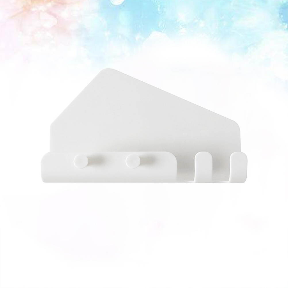 2PCS Sticky Wall Mounted Phone Stand Holder Multifunctional Traceless Charging Shelf with 4 Hooks for Bathroom Living Room (White)