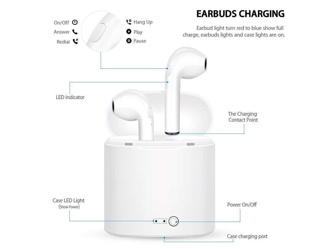 Wireless Earbuds Bluetooth Headphones Stereo Earphone with Built-In Mic with Charging Case Cordless Sport Headsets for AirPods iPhone XS XR X 8 7 plus 6 6s plus Android Samsung Galaxy