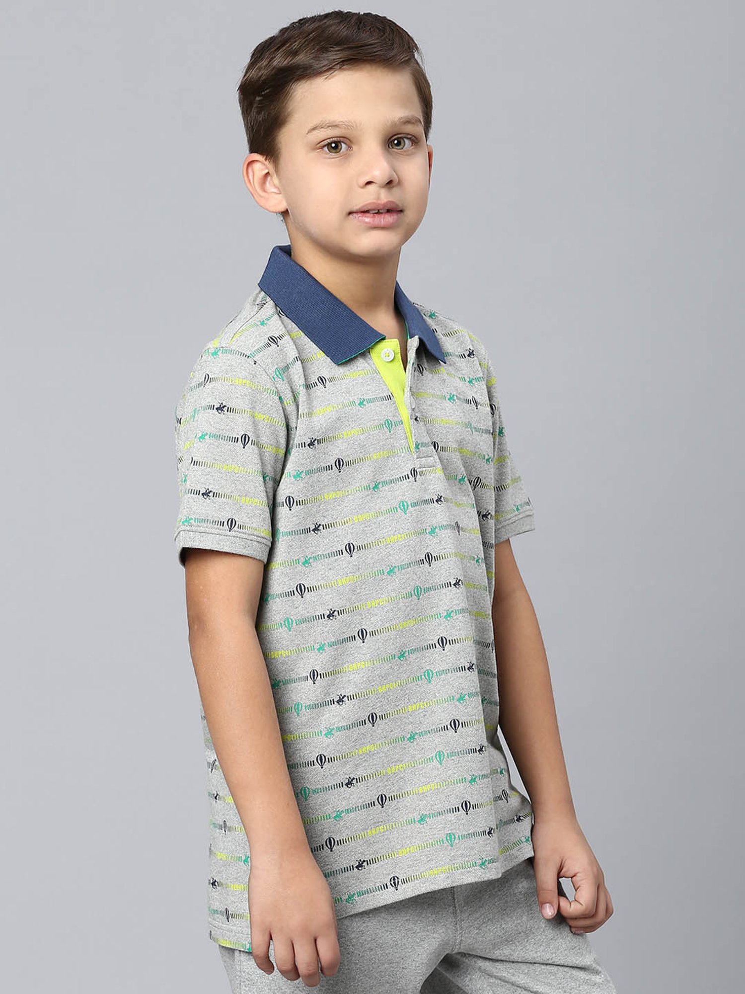 Beverly Hills Polo Club Boys Grey Printed Polo T-Shirt