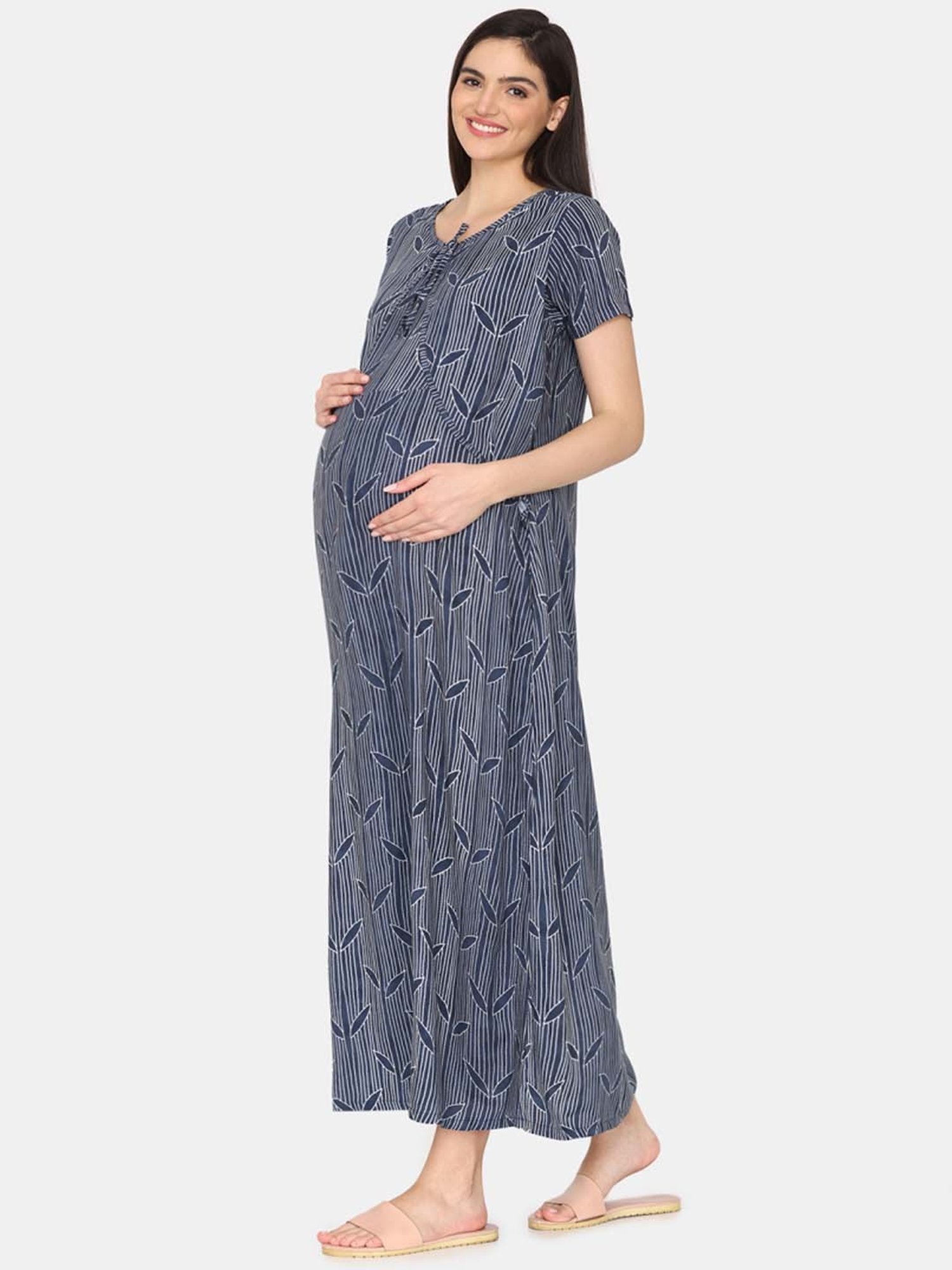 Coucou by Zivame Blue Printed Maternity Nighty