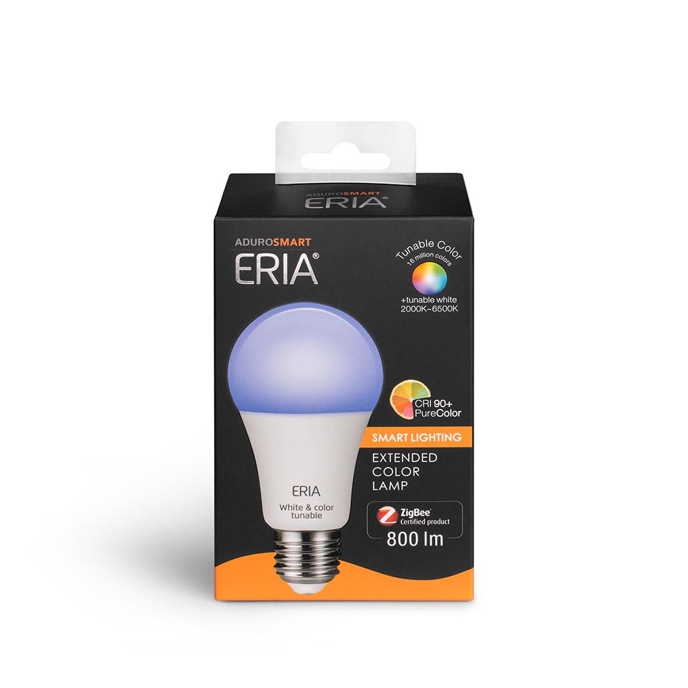 AduroSmart ERIA Colors + White Smart Light Bulb A19 (hub required) 16 Million Colors and Tunable White 2000-6500K Dimmable, works with Alexa/ Echo Plus/ Eria / Hue / Google Assistant