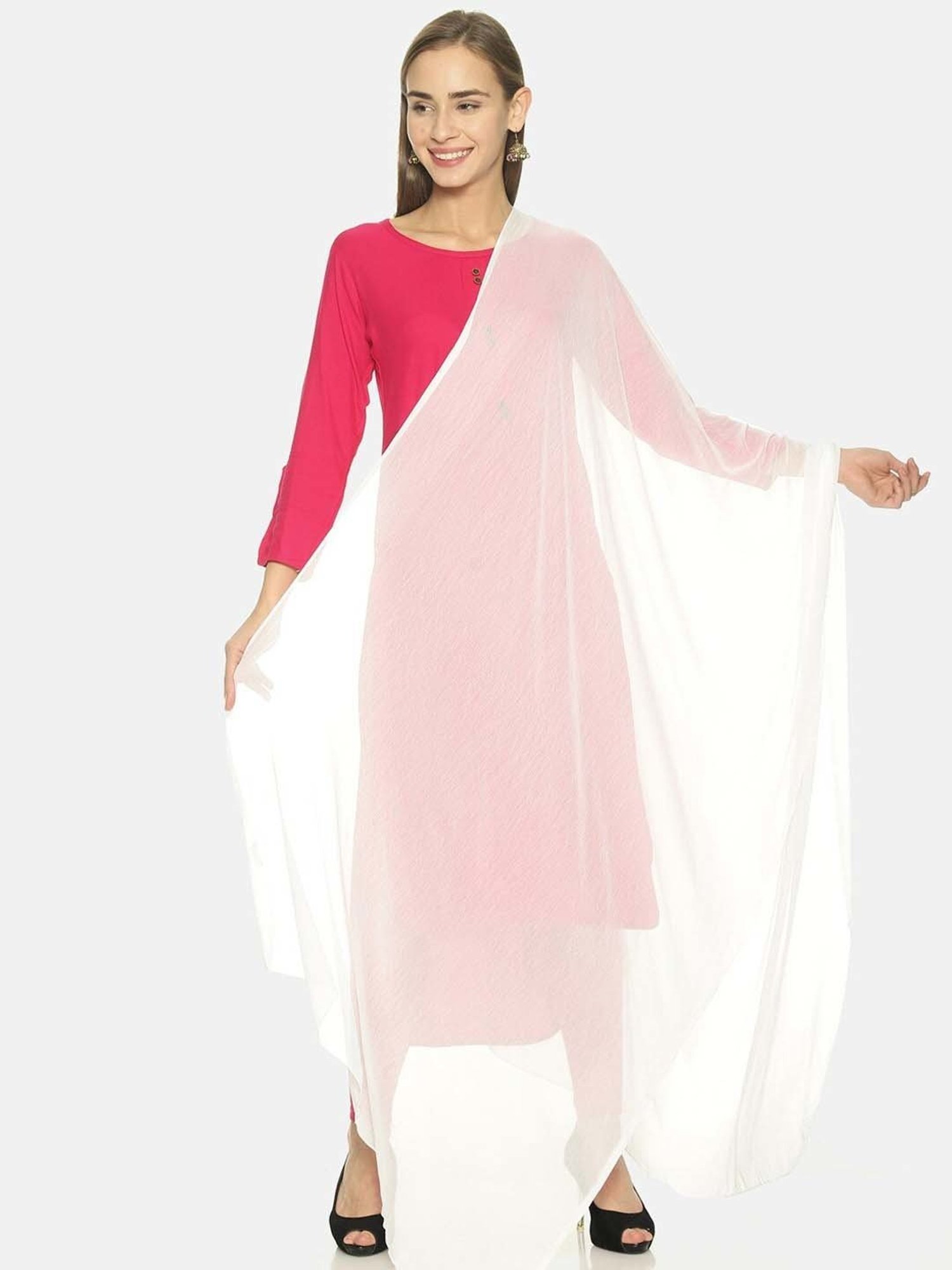 TWIN BIRDS Red & White Plain Dupatta - Pack Of 2