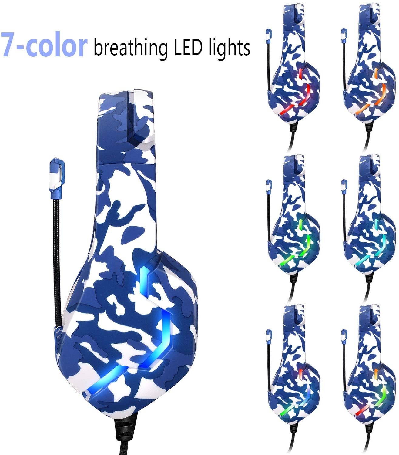 TYUOBOX Camo Gaming Headset for PS4, PC, Xbox One Controller. Headset with Noise Canceling Mic & RGB Light, Gaming Headset with Microphone Compatible w