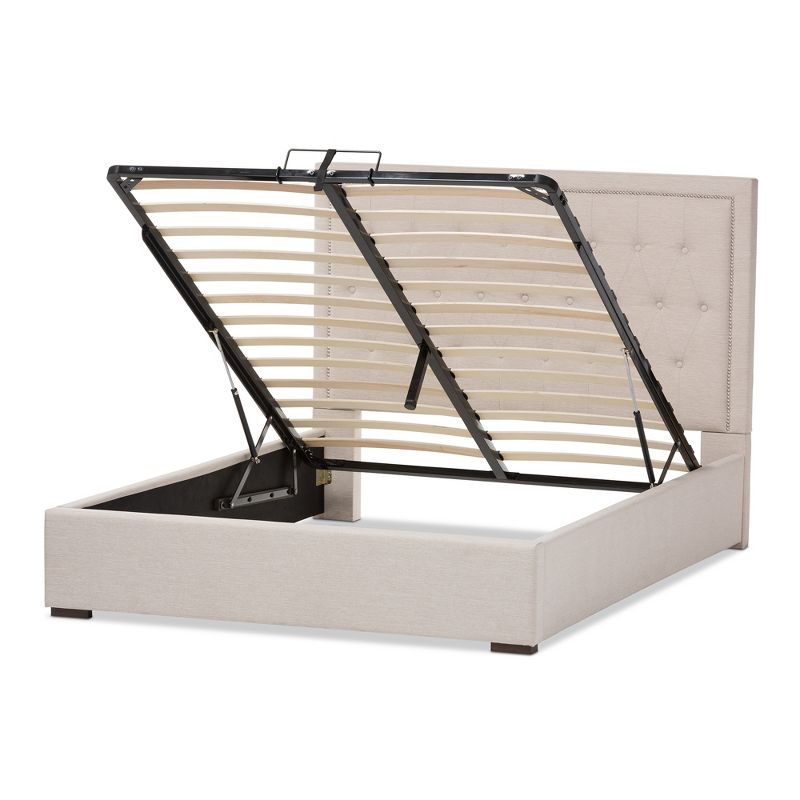 Taylor Modern and Contemporary Fabric Upholstered Gas - Lift Platform Bed - Queen - Light Beige - Baxton Studio