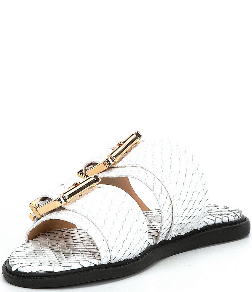 Schutz Shina Reptile Print Leather Buckled Slide Sandals