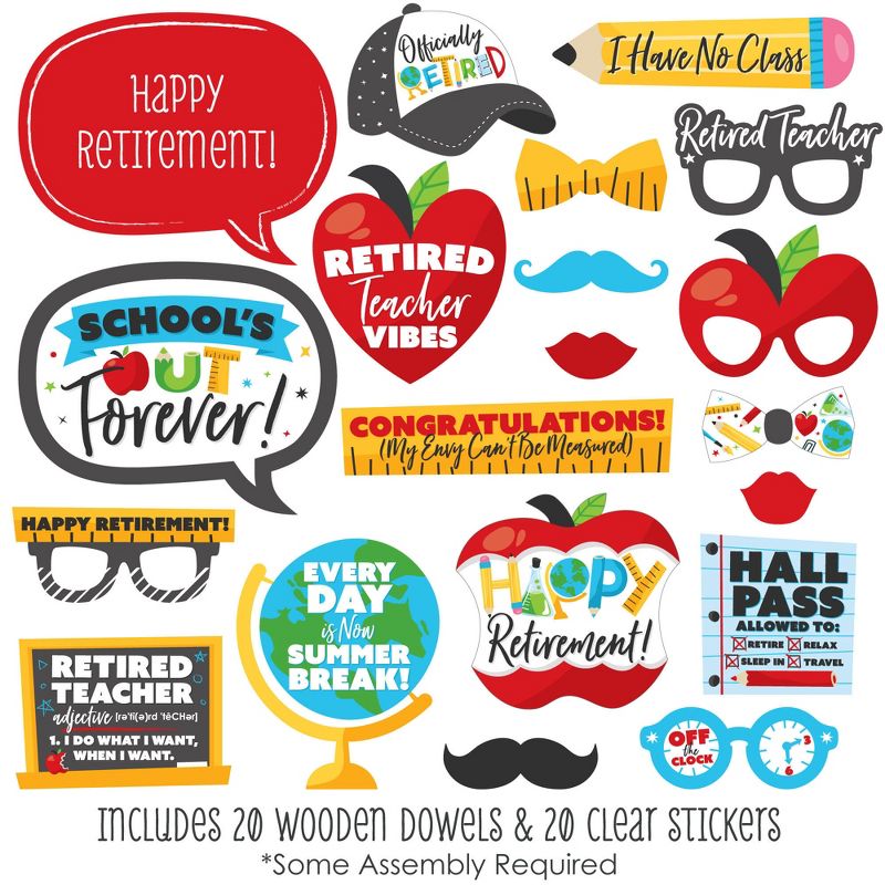 Big Dot of Happiness Teacher Retirement - Happy Retirement Party Photo Booth Props Kit - 20 Count