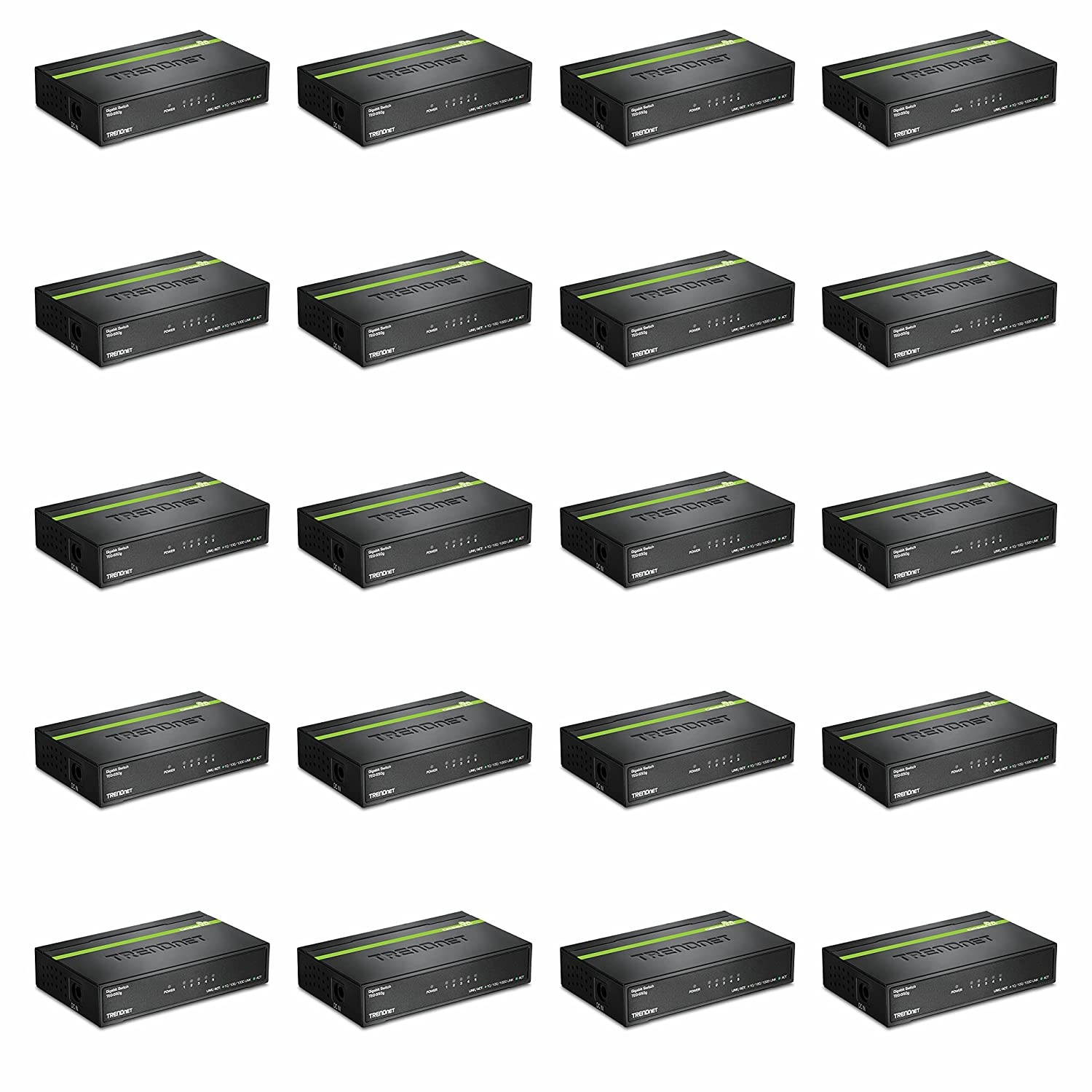 TRENDnet 5-Port Unmanaged Gigabit GREENnet Desktop Metal Switch, 20-Pack Bundle, Ethernet Network Switch, 5 x Gigabit Ports, Fanless, 10 Gbps Switching Fabric, Lifetime Protection, Black, TEG-S50g-20