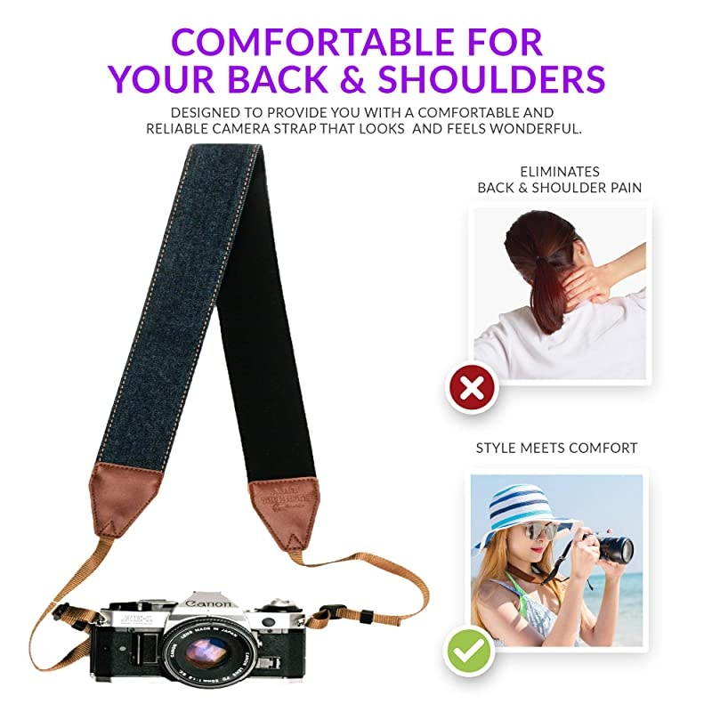 Jeans Camera Strap Real Denim Belt for All DSLR Camera. Denim Style Universal SLR Strap, Neck Shoulder Camera Strap for Canon, Nikon,Pentax, Sony, Fujifilm and Digital Camera