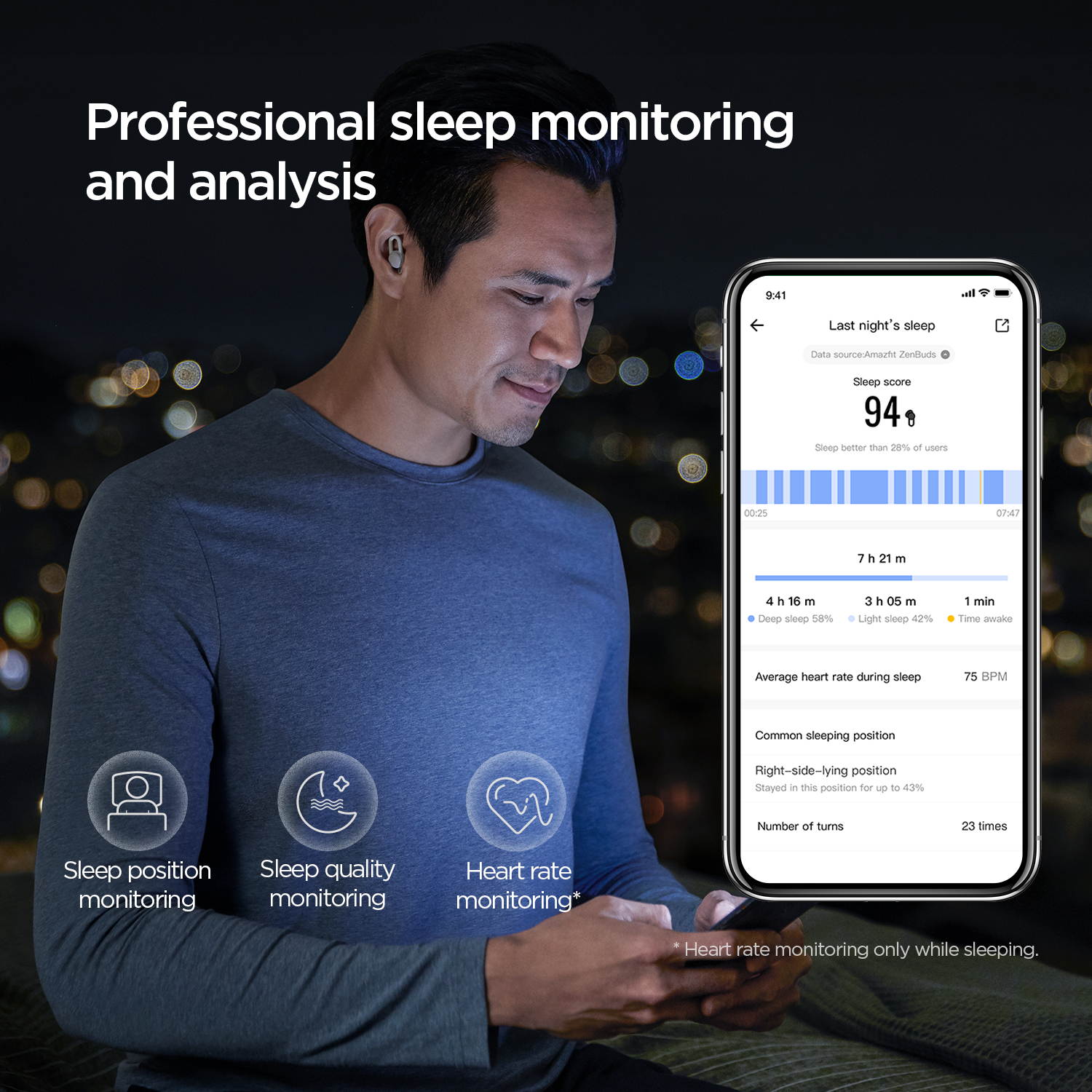 Amazfit Zenbuds Earbuds: 12-Hours Battery Life - Noise Blocking In-Ear Design - Sleep Monitoring - Soothing Sounds - In-Ear Alarm - Light and Comfortable - Sleep Detection, Cloud White