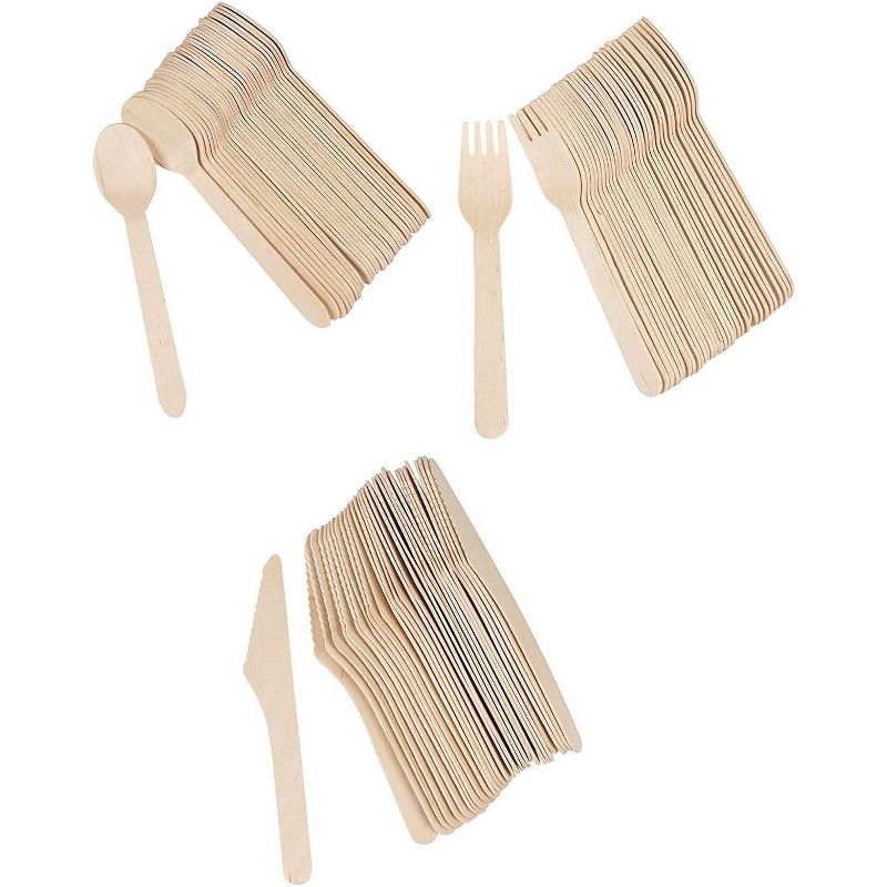 Juvale 400-Pack Disposable Wooden Cutlery Silverware Flatware Forks Knives Spoons Party Supplies