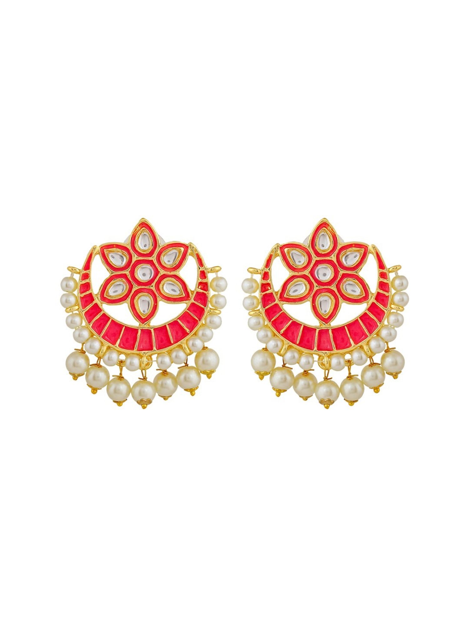 Estele Gold-Plated Flower Designer Drop Earrings