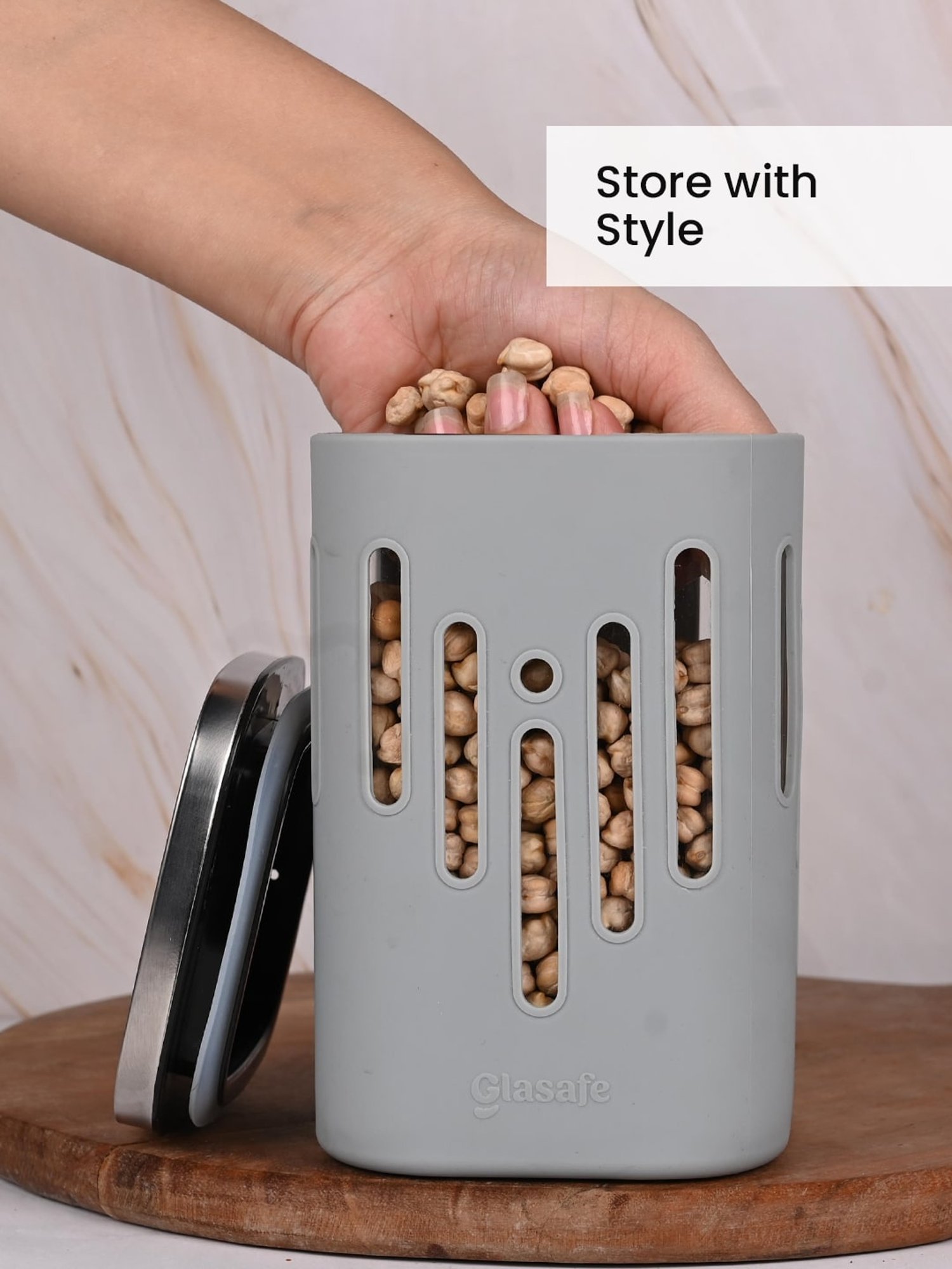 Glasafe 'O' Grip Slate Grey Borosilicate Containers - Set of 4 (1200ml)