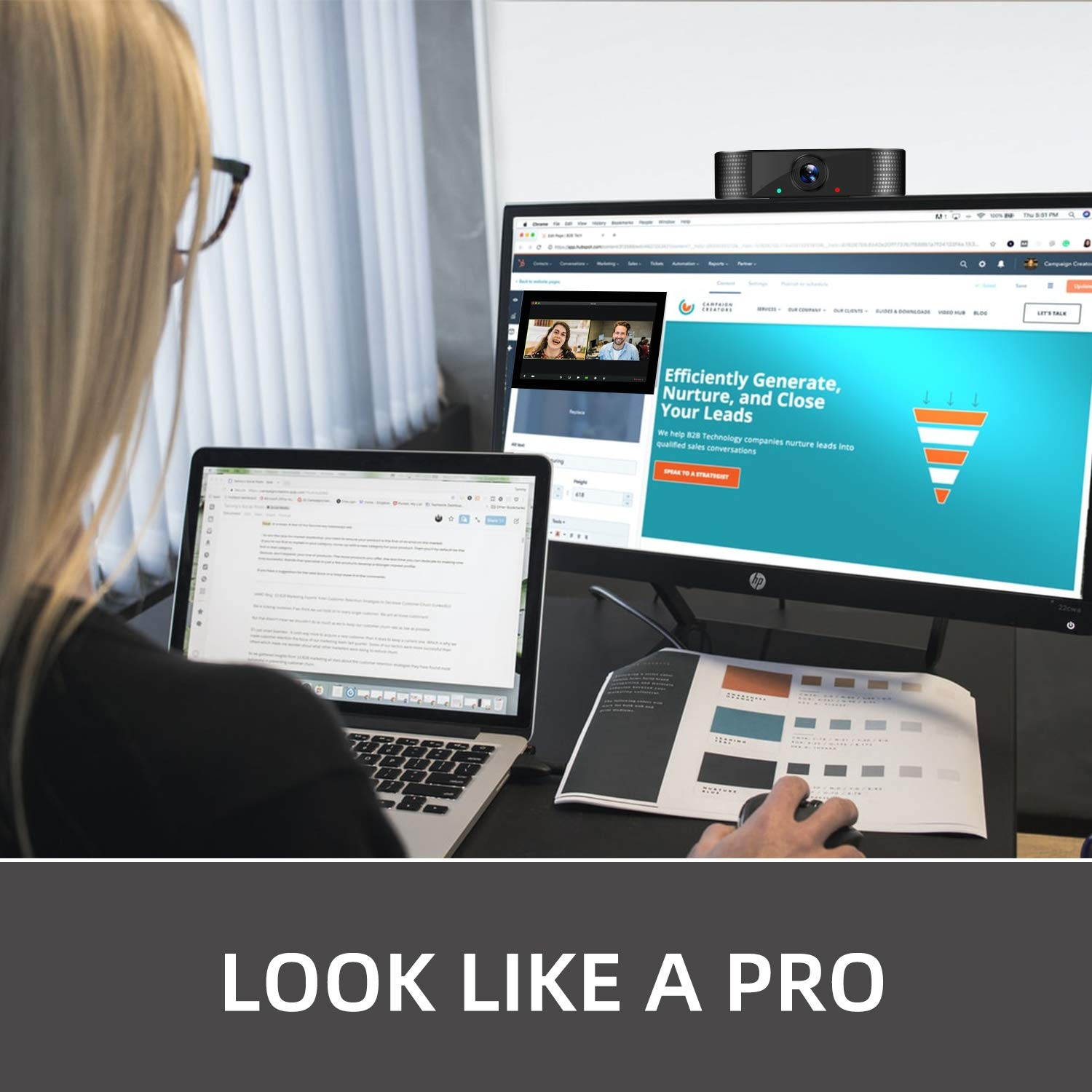 1080P Full HD Webcam with Microphone, USB Web Cameras Streaming Computer Camera for Windows Mac PC,120 Degrees Wide-Angle 30fps, Large Sensor Superior Low Light for Video Calling Conferencing Gaming