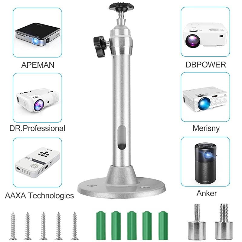 Ceiling Wall Projector Mount Compatible with QKK DRJ Upgrade DBPOWER Anker AAXA Technologies Artlii LoongSon APEMAN and Most Other Projector 175mm