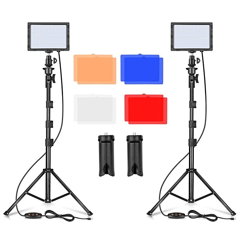 LED Video Light 11 Brightness/4 Color Filters Dimmable Photography Continuous Table Top Lighting, Adjustable Tripod Stand, USB Portable Fill Light for Photo Studio Shooting