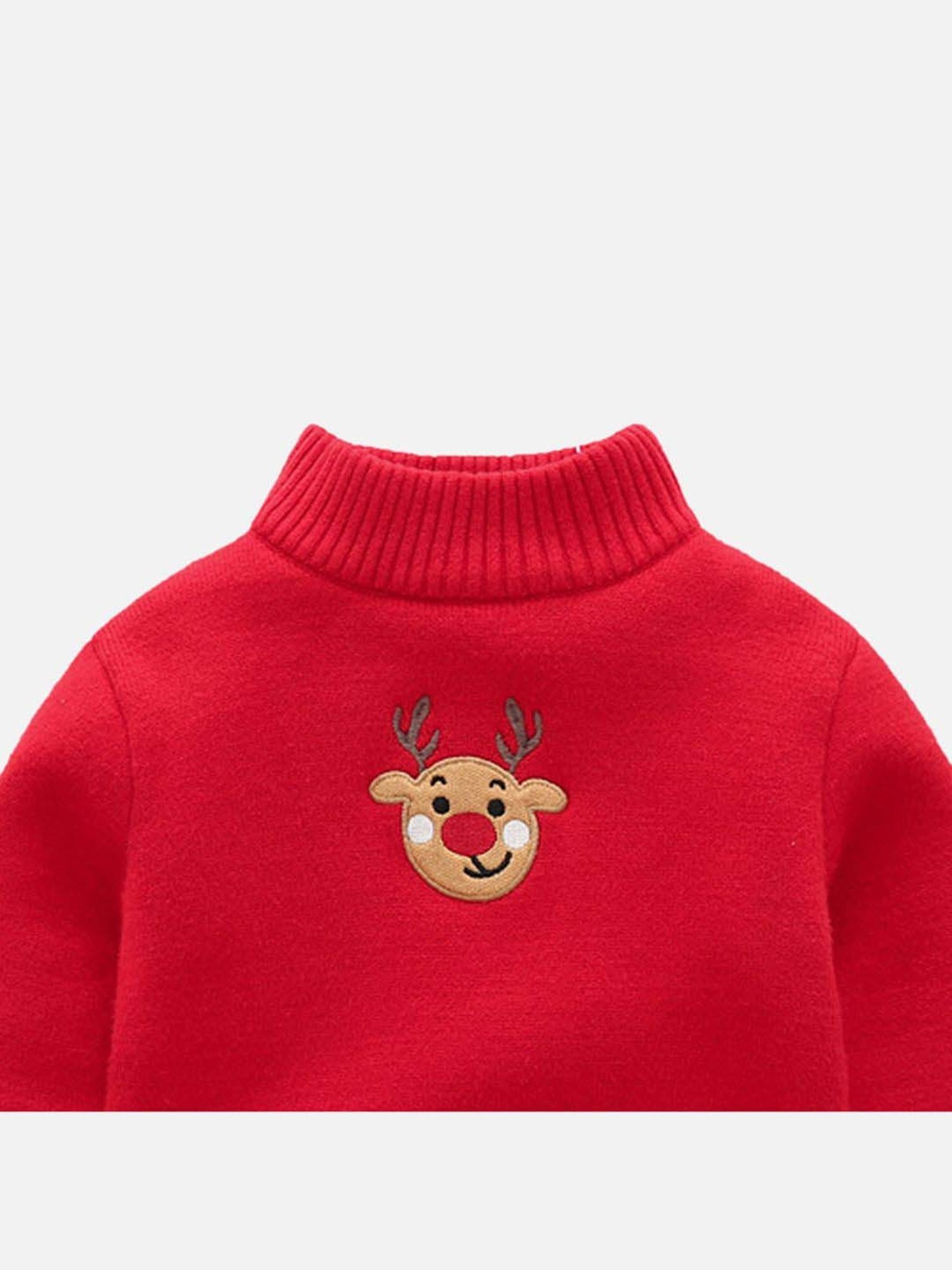 Little Surprise Box Deer Monogram Red Printed Full Sleeves Sweater