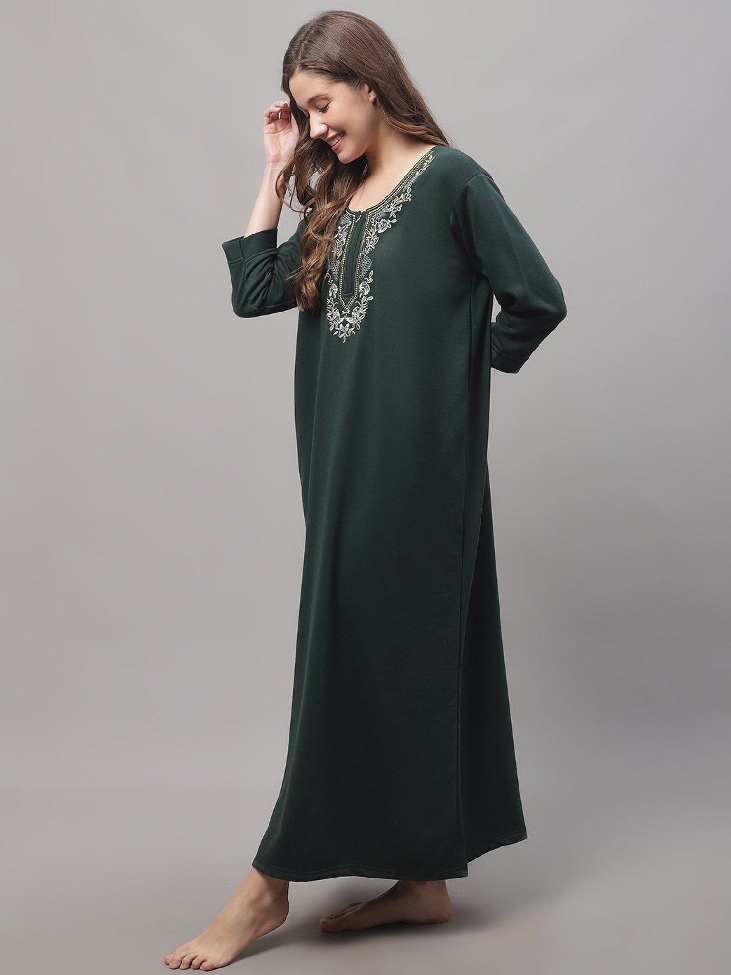 Secret Wish Green Embroidered Nighty