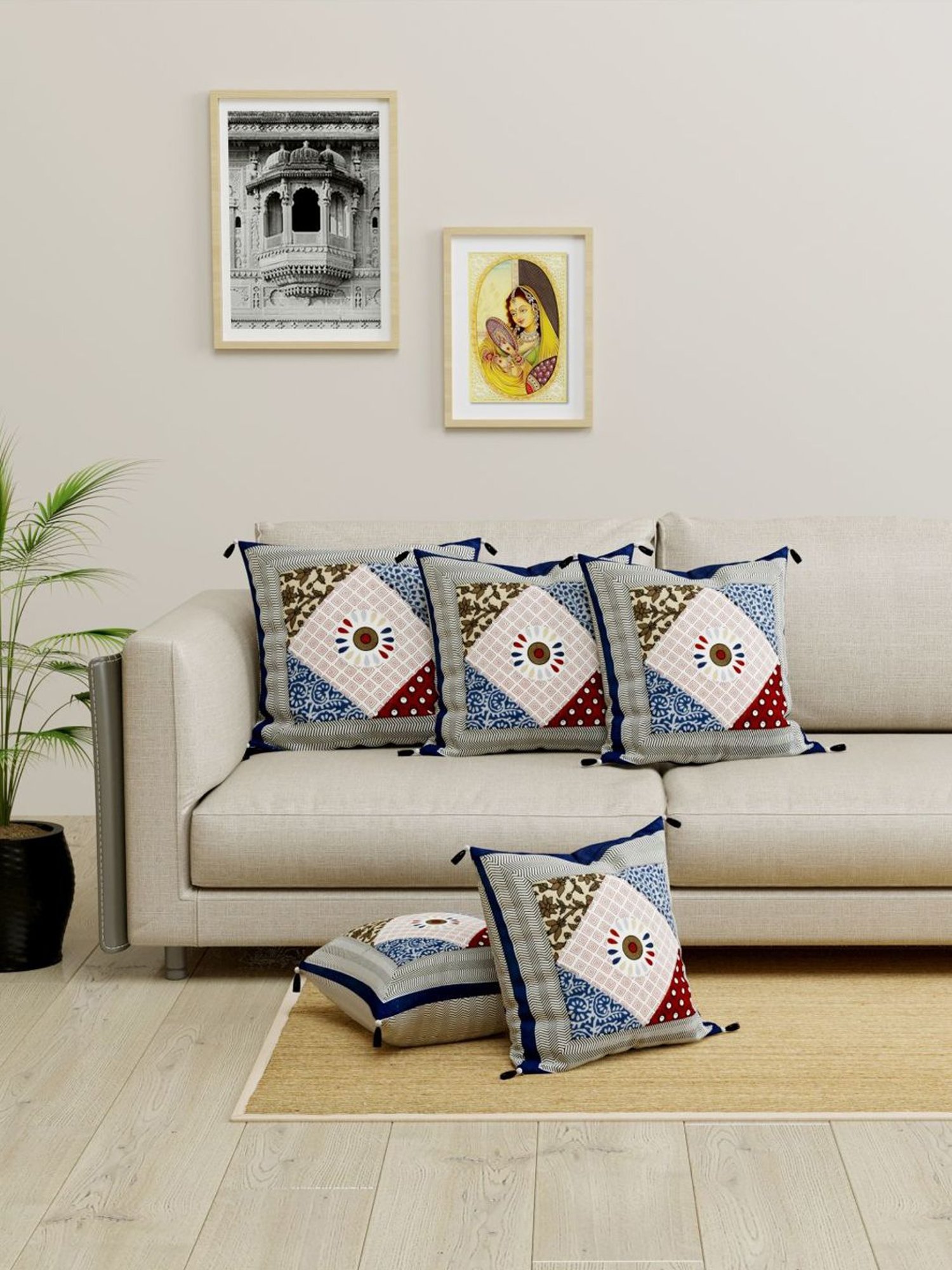 Living Roots Multicolor Cotton Cushion Covers - Set of 5