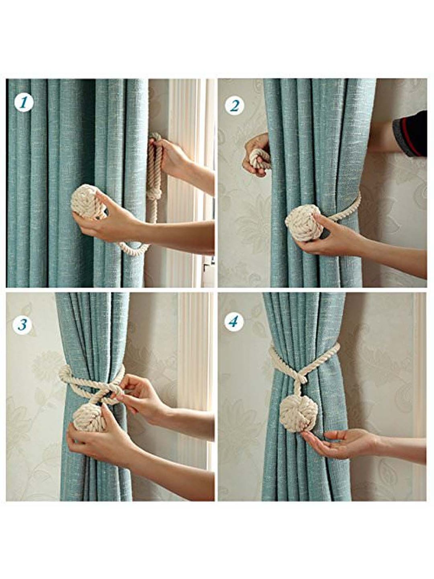 MODERN HOMES White Cotton Hand-Knotted Curtain Ropes - Set of 2
