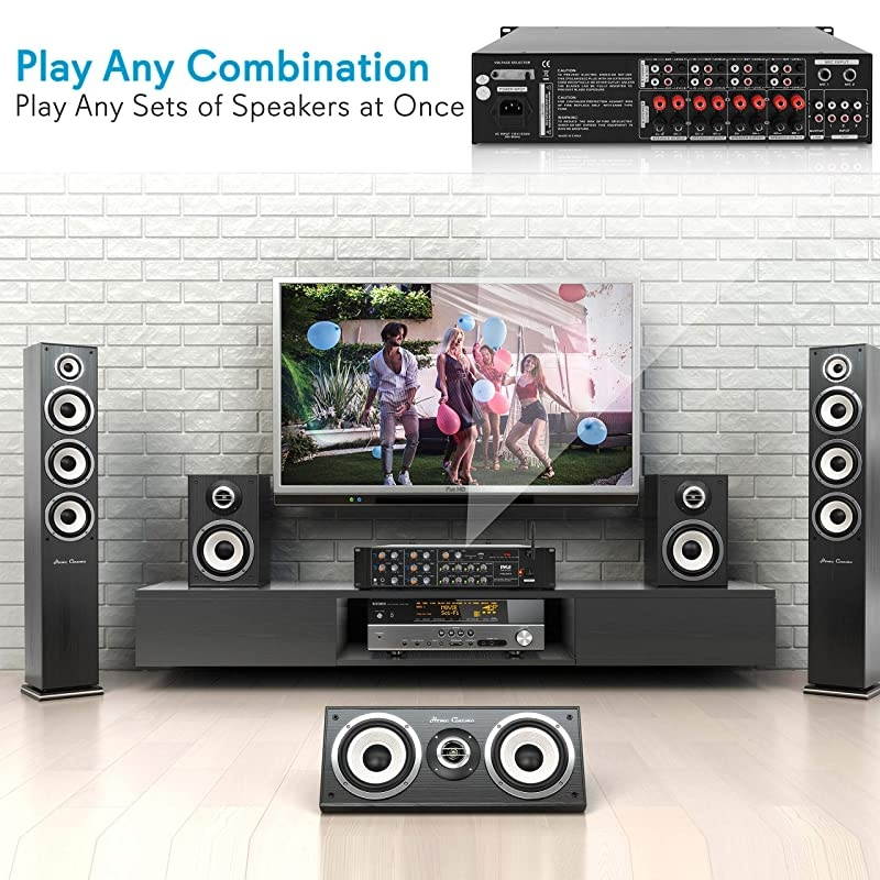 8-Channel Wireless Bluetooth Power Amplifier - 4000W Rack Mount Multi Zone Sound Mixer Audio Home Stereo Receiver Box System w/ RCA, USB, AUX - For Speaker, PA, Theater, Studio/Stage -  PT8050CH