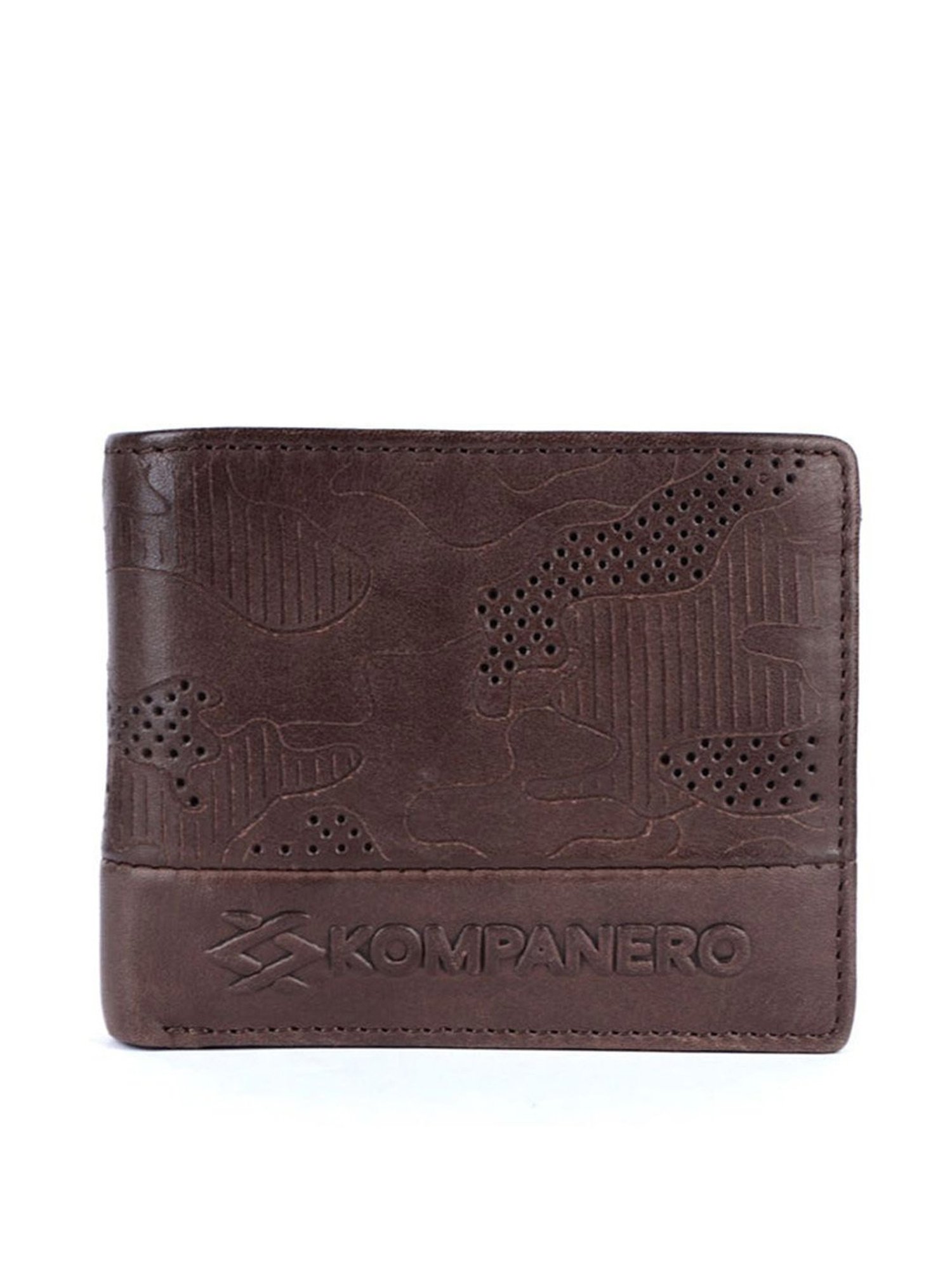 KOMPANERO Garrison Dark Brown Leather Textured Bi-Fold Wallet