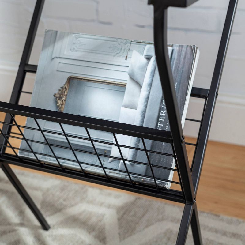 Modern Metal & Glass Side Table with Magazine Holder Black - Saracina Home
