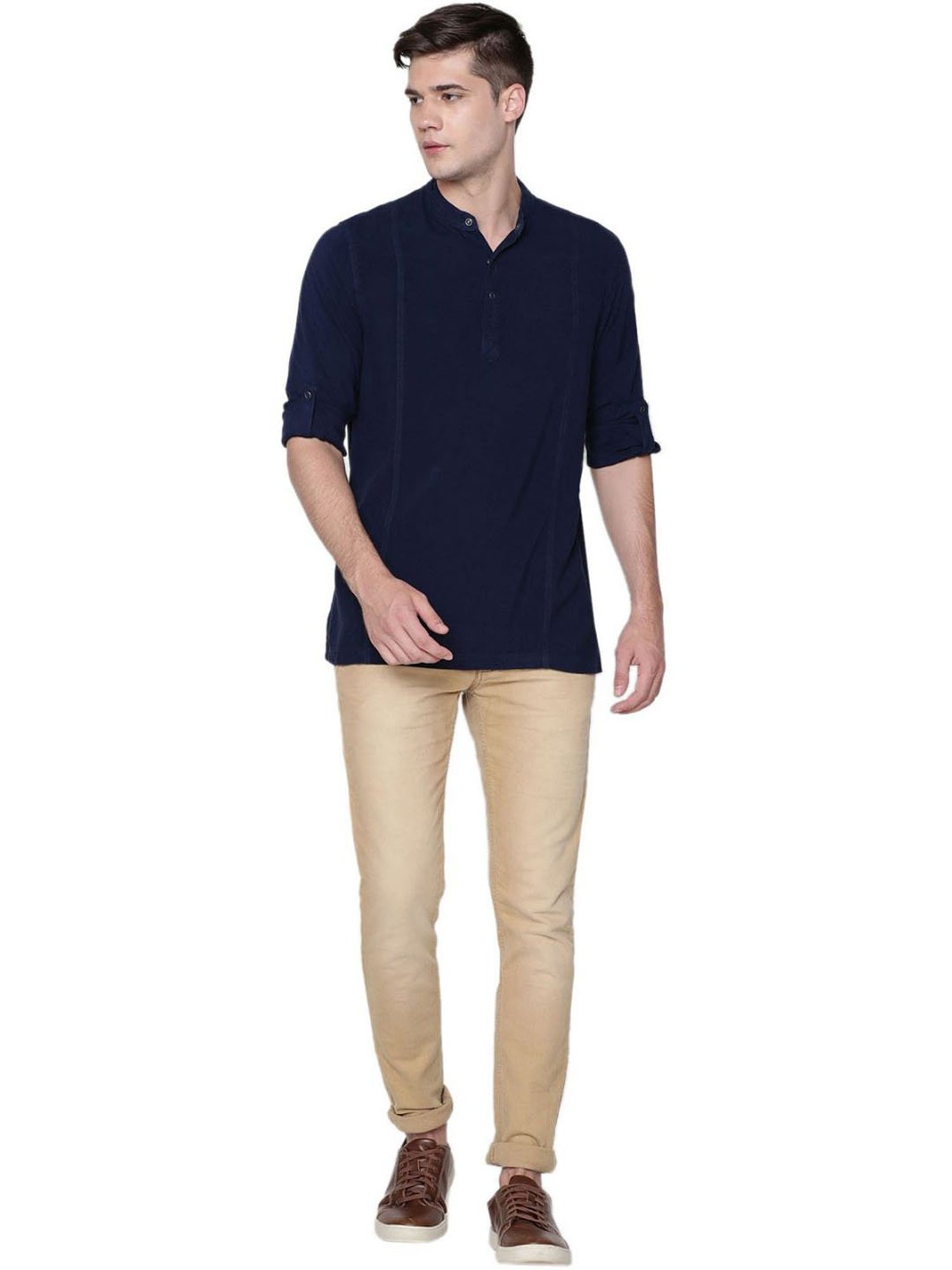Identiti Blue Tapered Fit Short Kurta