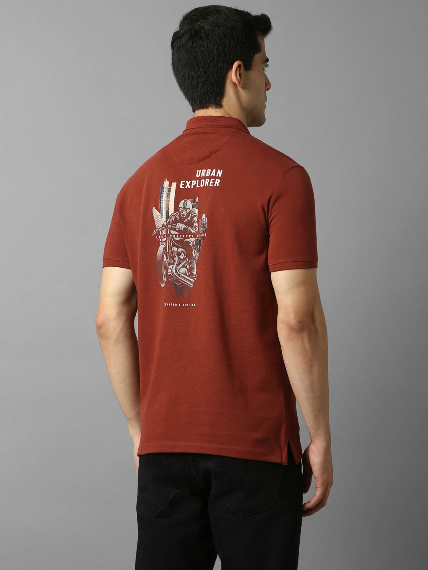 Louis Philippe Jeans Maroon Cotton Slim Fit Polo T-Shirt