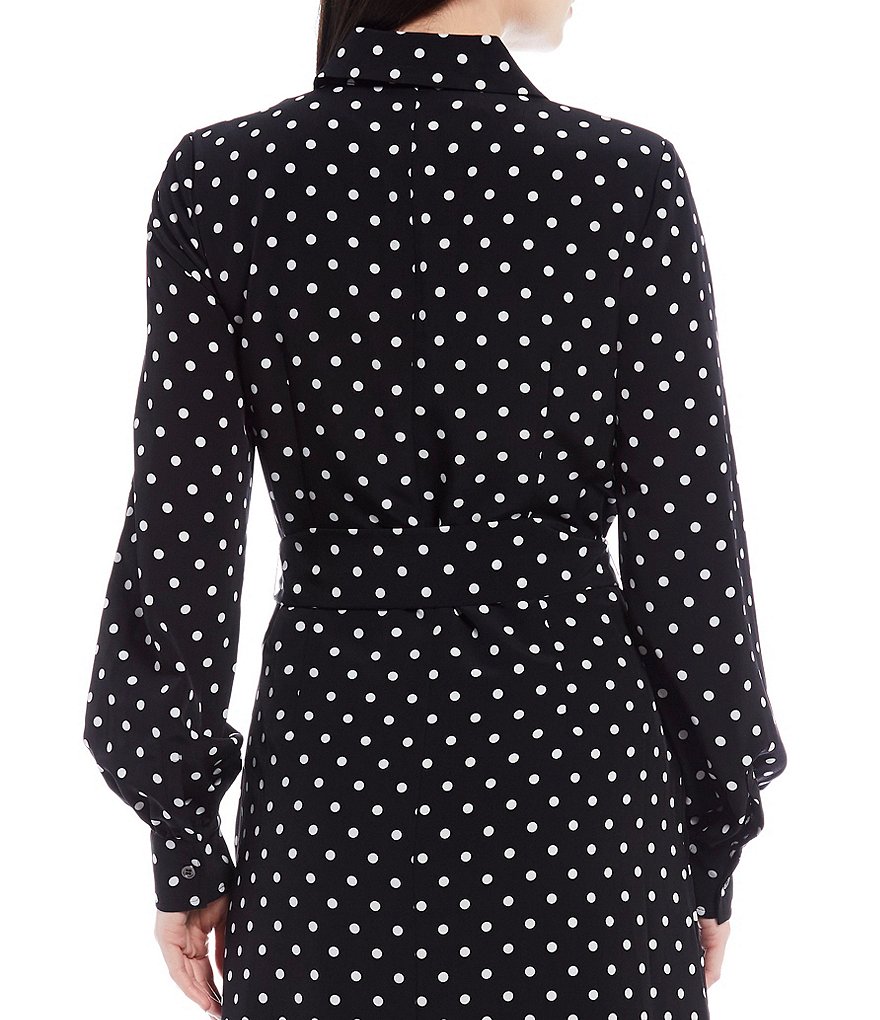 LDT Adrienne Dotted Long Sleeve Belted Midi Dress