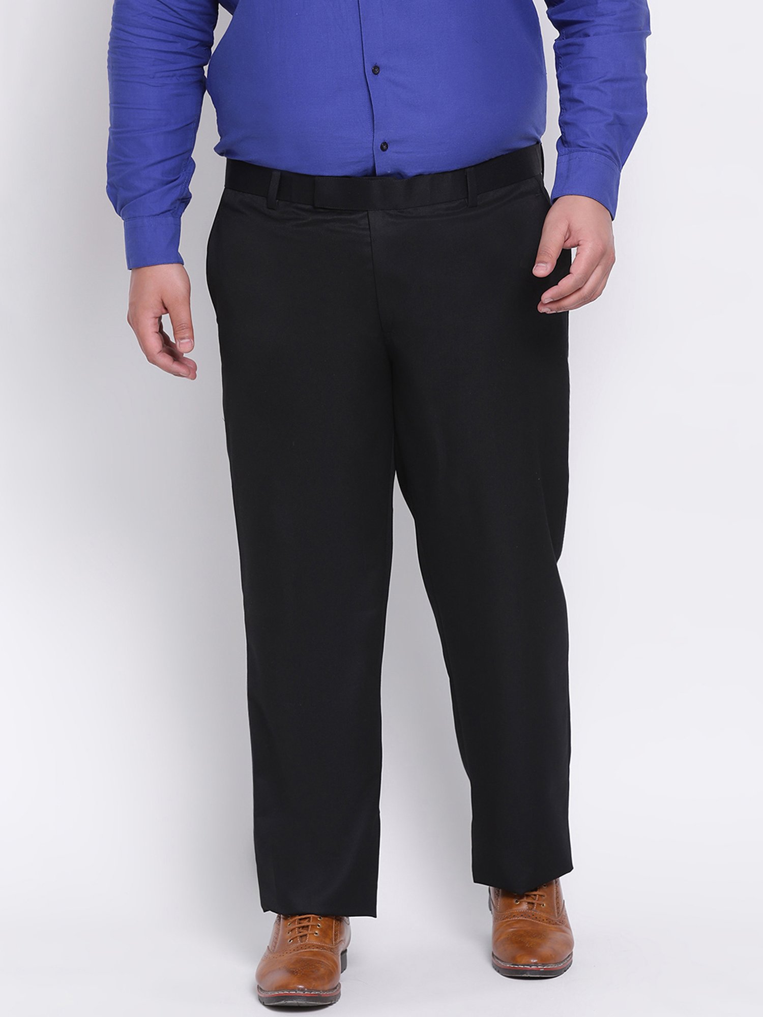 Hangup Plus Black Regular Fit Plus Size Flat Front Trousers