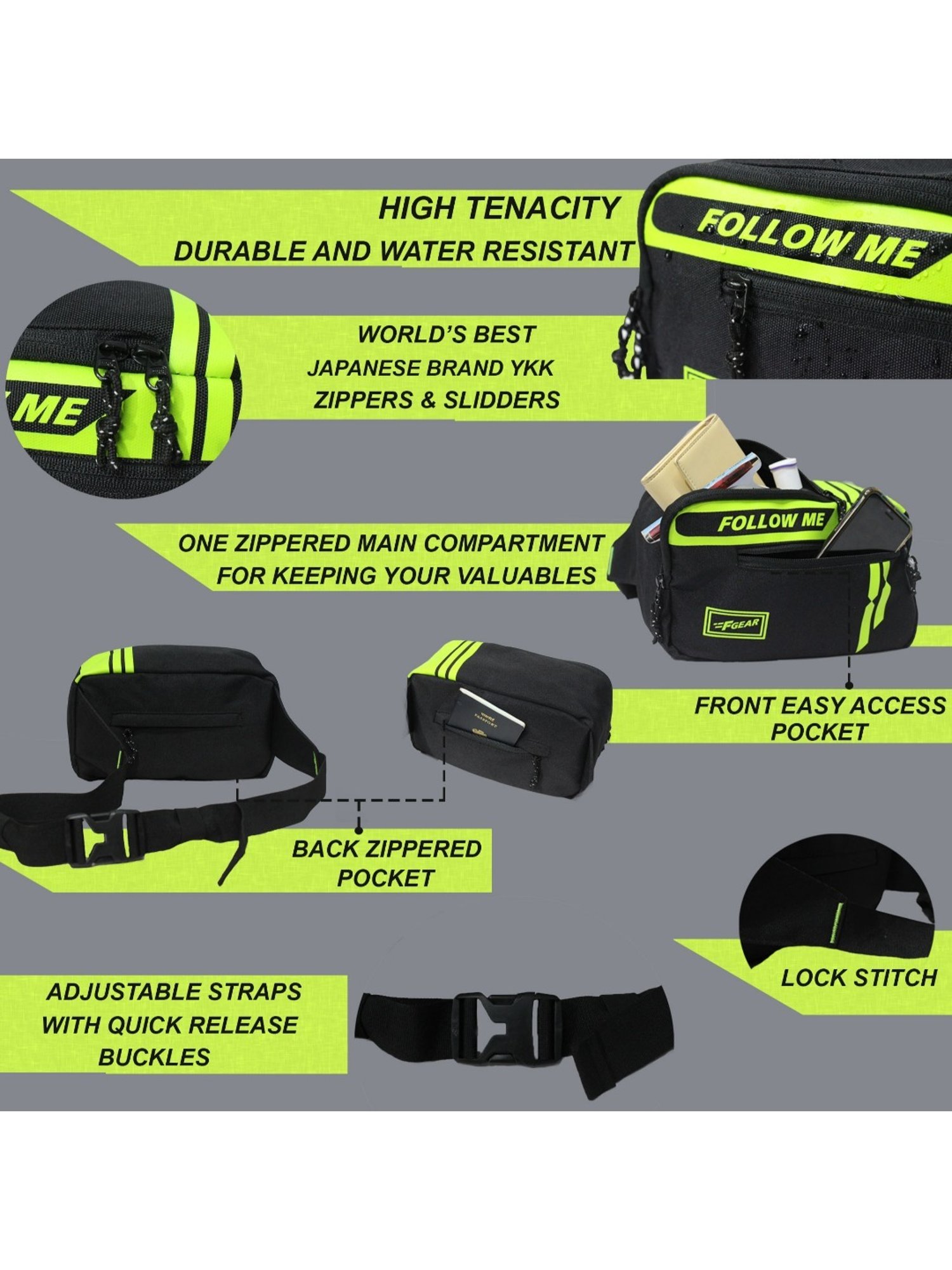 F Gear Black Medium Waist Pouch