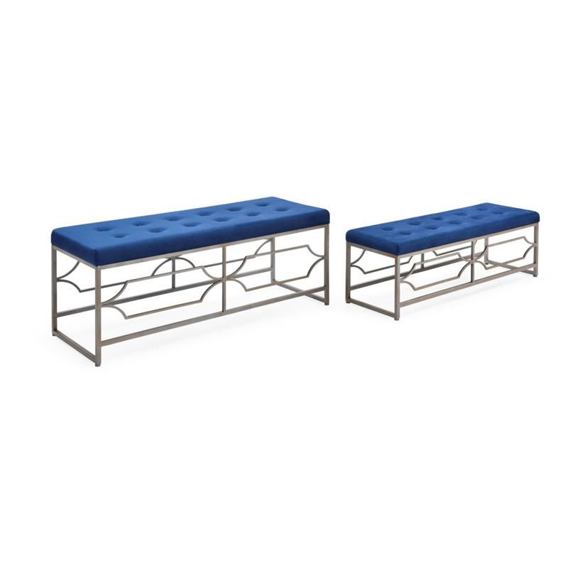 2 Piece Blue Tufted Upholstered Ottoman - Hodedah