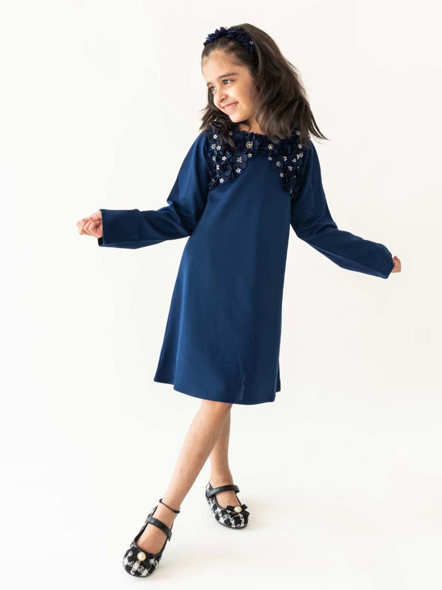 A Little Fable Navy Applique Full Sleeves Dress