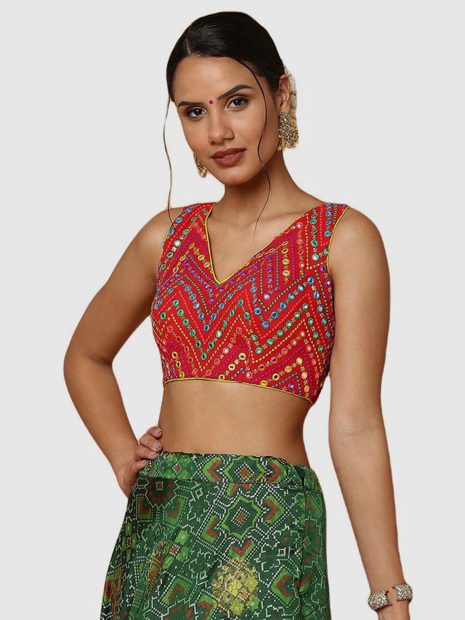 Salwar Studio Red Embroidered Readymade Blouse