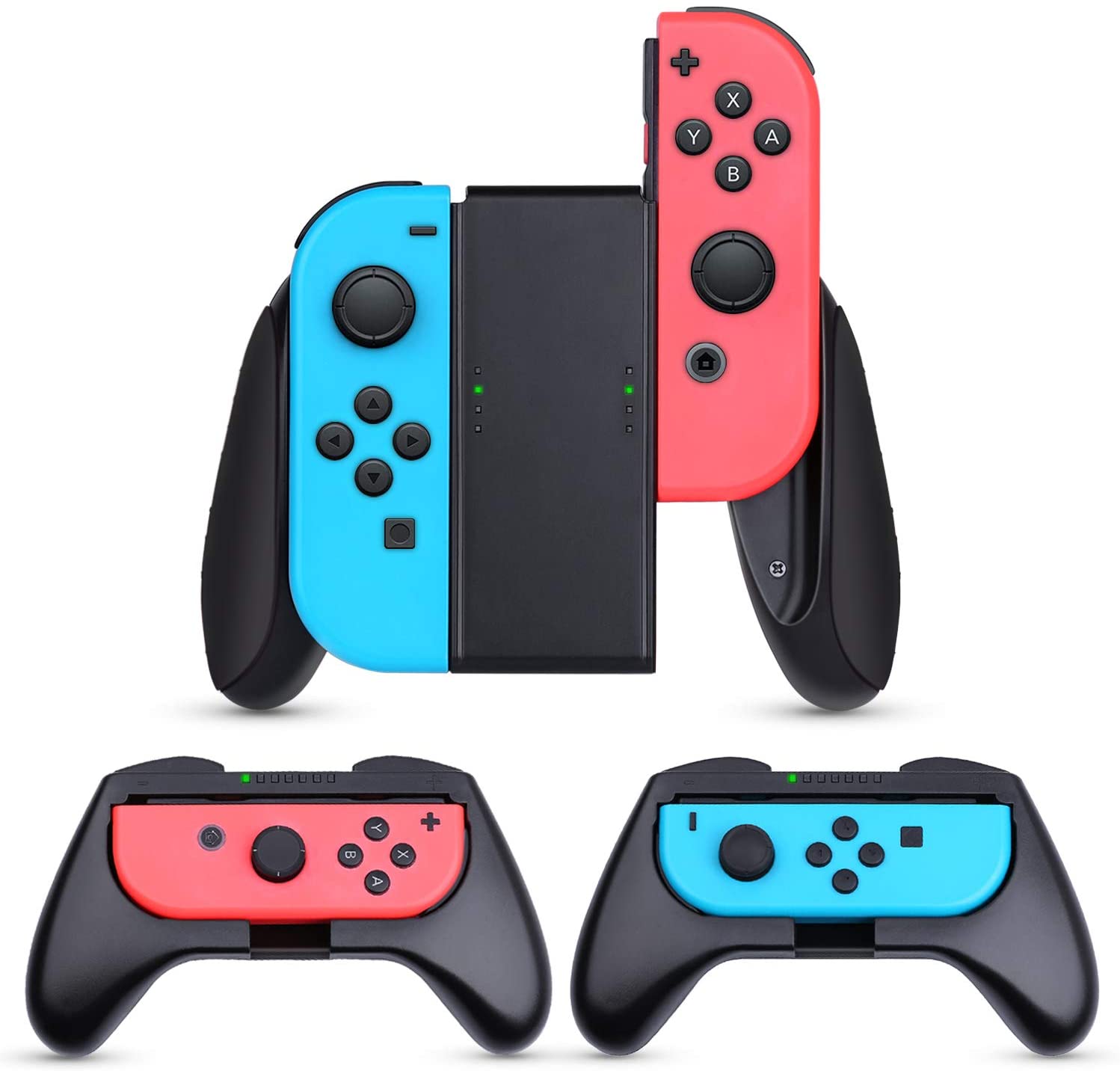 HEYSTOP Grip Compatible with Nintendo Switch Joy Con Grip Updated Version, 3 Pack Wear Resistant Game Controller Handle Case Kit for (Black)