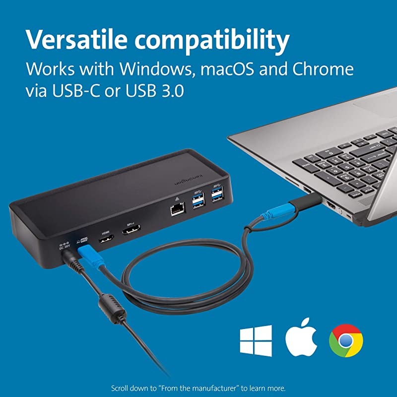 SD4700P USB-C or USB-A - 60W PD - Dual Display Docking Station with Power Delivery for Windows PC's, Surface Pro, Surface Laptops, and MacBooks - TAA Compliant (K38240NA)