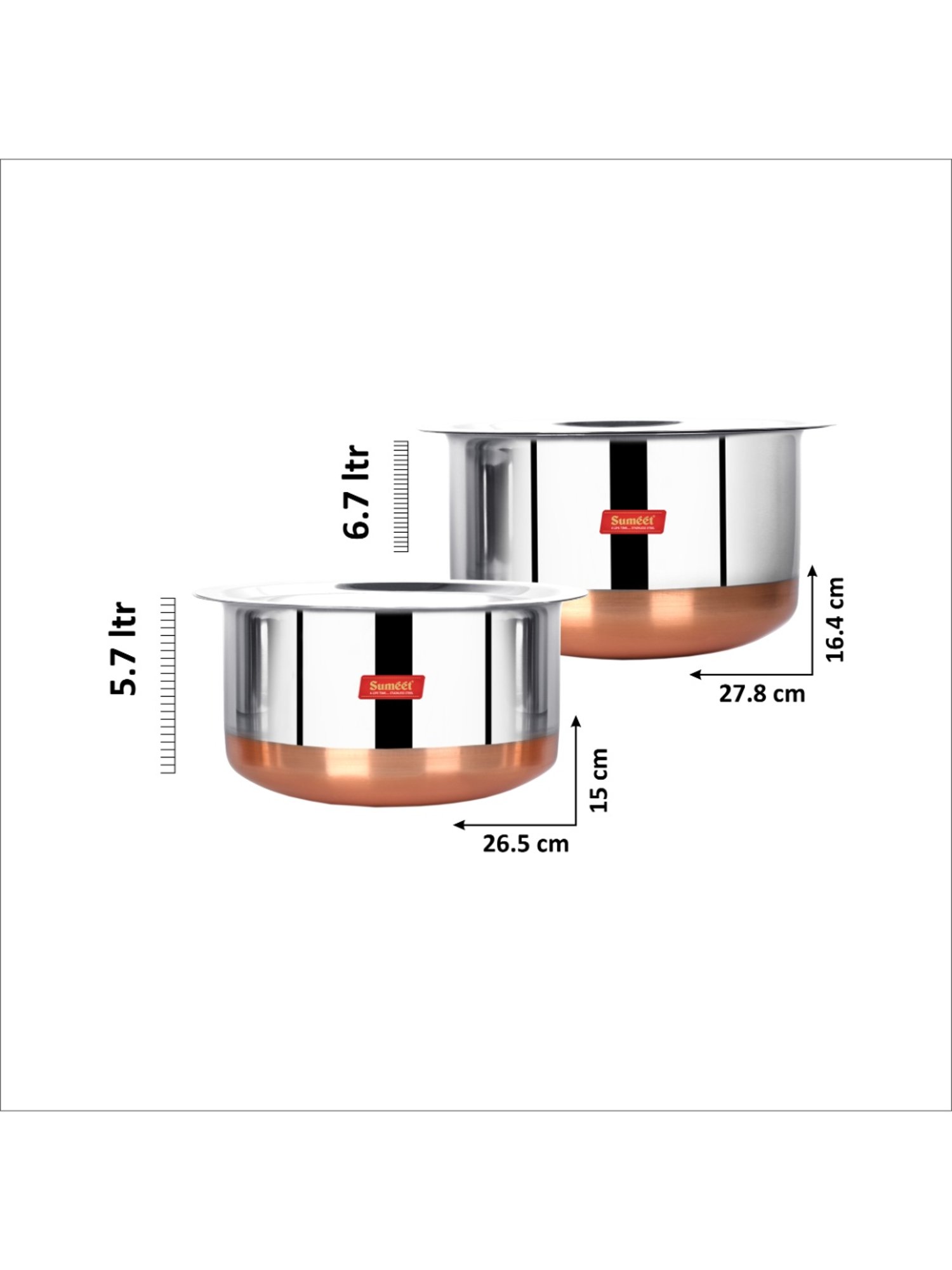 Sumeet Stainless Steel Copper Bottom 2Pc Big Size Tope Set With Lid  (5.7Ltr, 6.7Ltr)