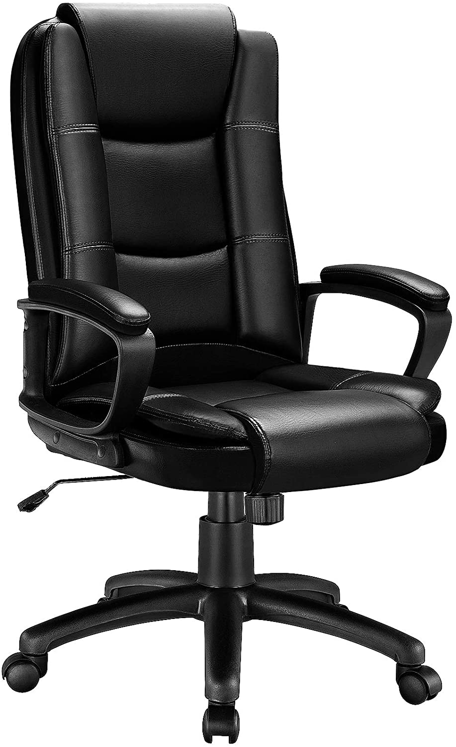 BOSSIN Home Office Chair, Ergonomic Desk Chair, Adjustable Task Chair for Lumbar Back Support, Computer Chair with Rolling Swivel and Armrest, Modern Executive High Back Leather Chairs. (Black)