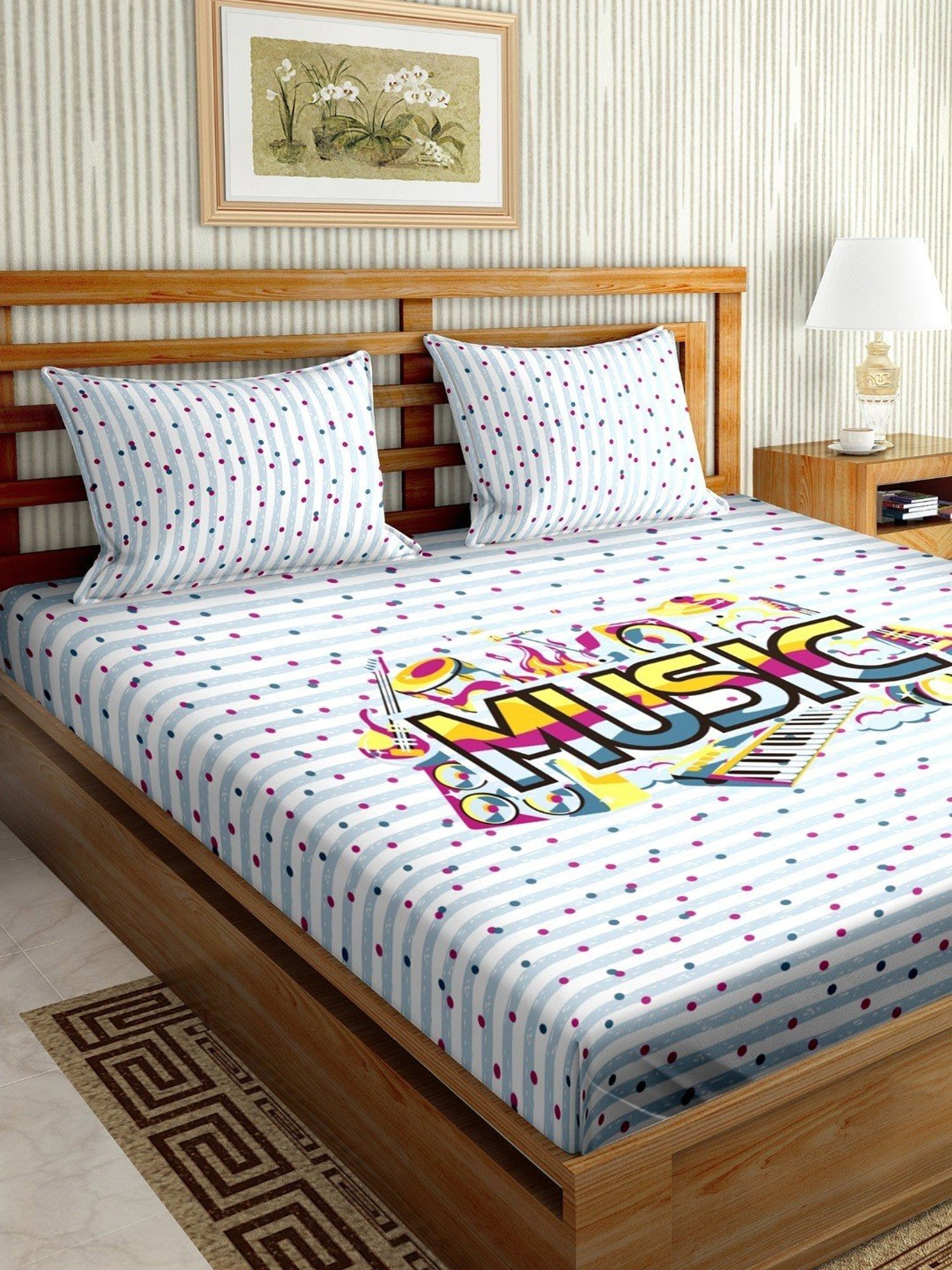 BELLA CASA Mysterious Printed Multicolor 150 TC Cotton King Bedsheet with 2 Pillow Covers