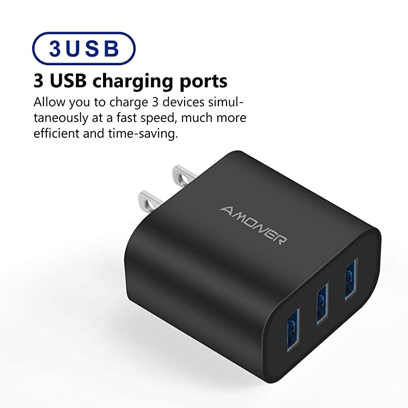 Wall Charger Upgraded 2Pack 15W 3Port USB Plug Cube Portable Wall Charger Plug for iPhone XsXS MaxXRX876Plus iPad ProAir 2Mini 2 Galaxy10987 Note98 LG Nexus and More