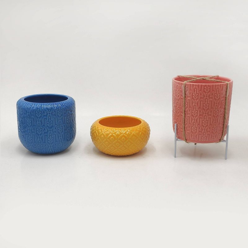 3ct Dolomite Tabletop Planter Set Blue/Yellow/Pink - Bullseye's Playground™