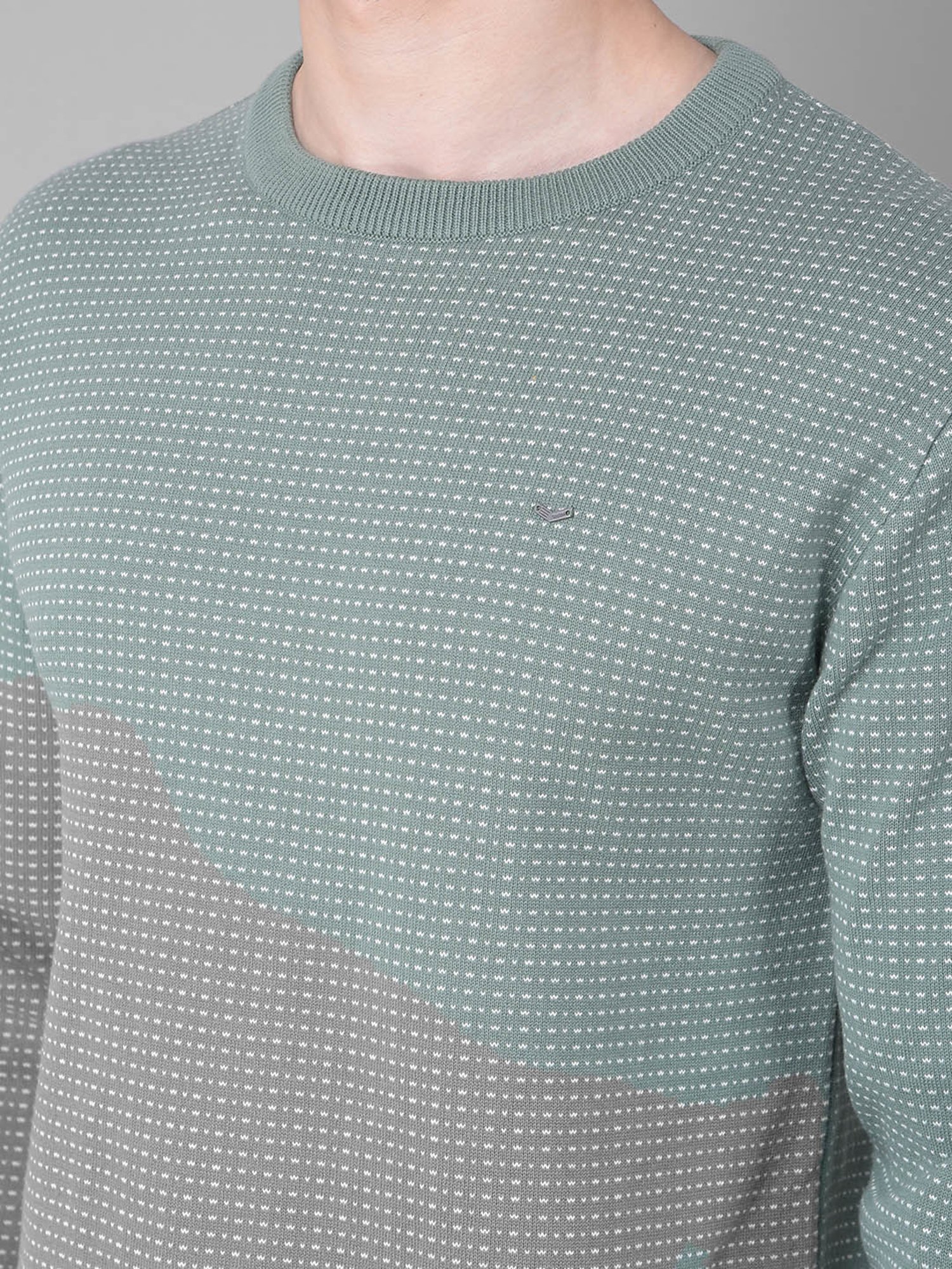 Crimsoune Club Green Cotton Regular Fit Self Pattern Sweater