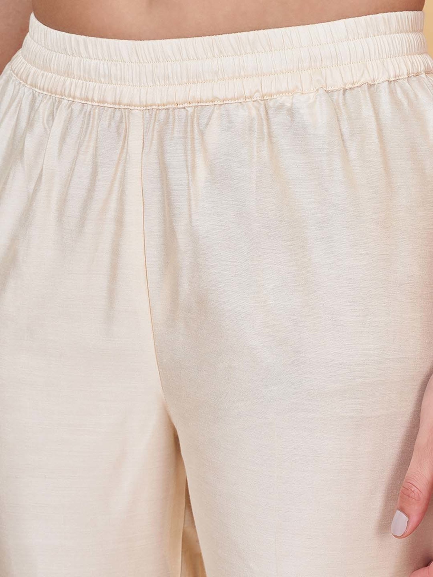 Rangmanch by Pantaloons Yellow & White Cotton Embroidered Kurti Pant Set