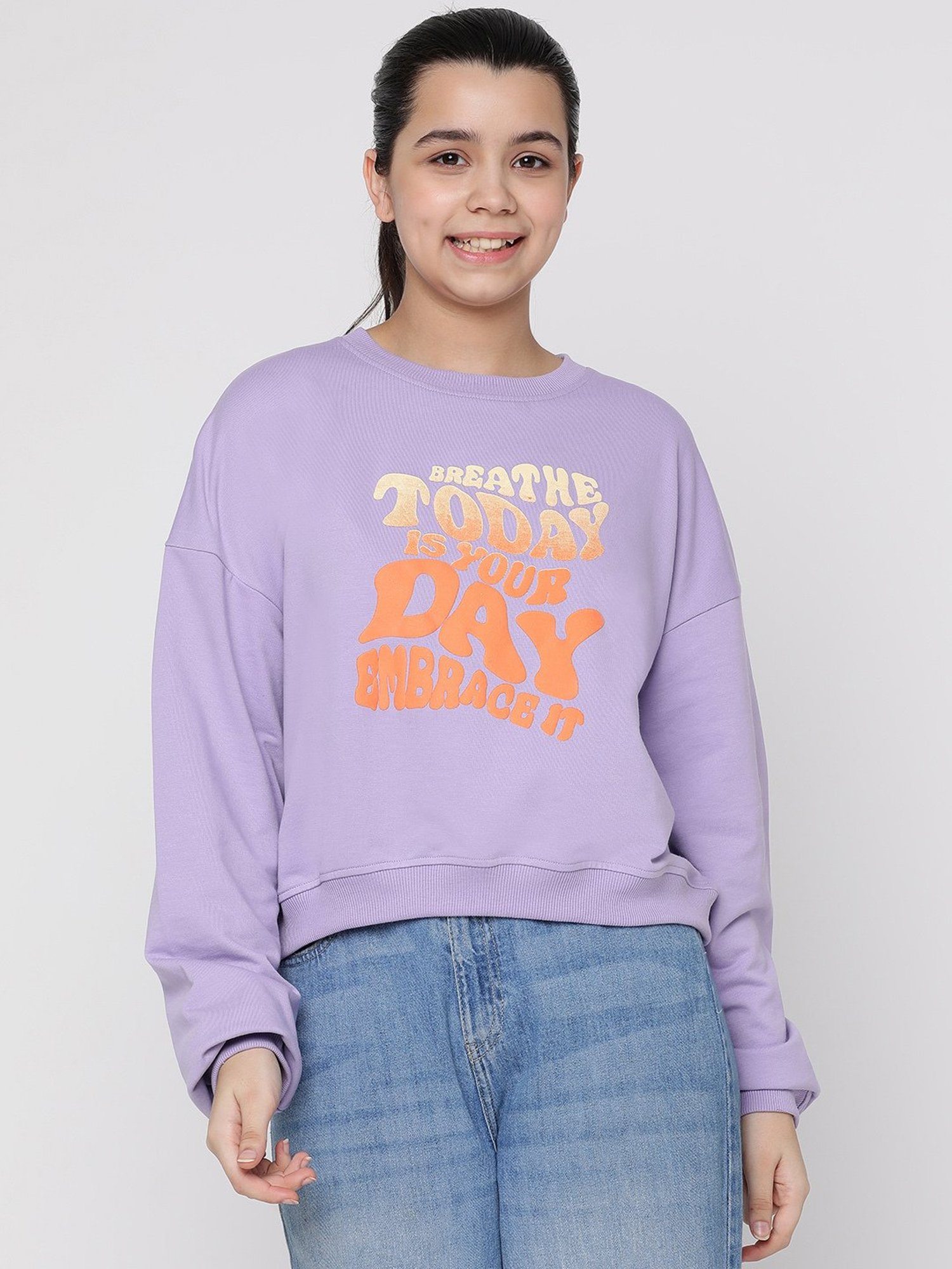 Lil Tomatoes Kids Purple Graphic Print Full Sleeves Sweatshirt